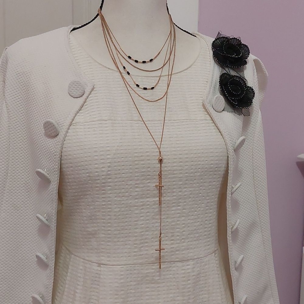 Trendy Chic Multilayered Double Cross Pendant Bolo Statement Necklace Gold Tone - Picture 2 of 7